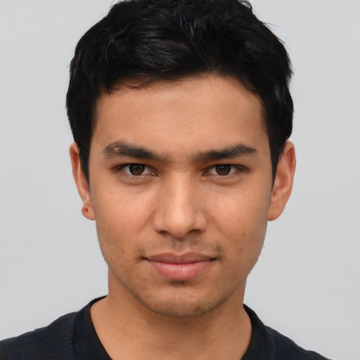 Neutral asian young-adult male with short  black hair and brown eyes