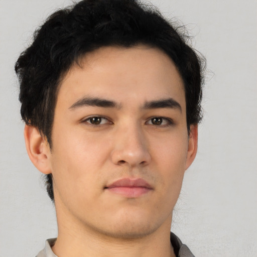 Neutral asian young-adult male with short  brown hair and brown eyes