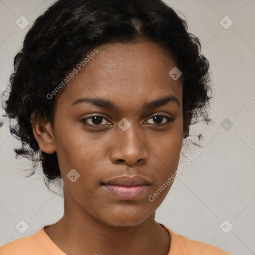 Neutral black young-adult female with short  brown hair and brown eyes