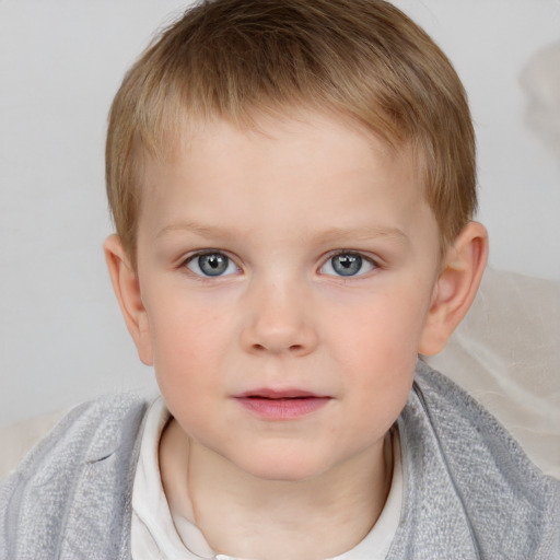 Neutral white child male with short  brown hair and grey eyes