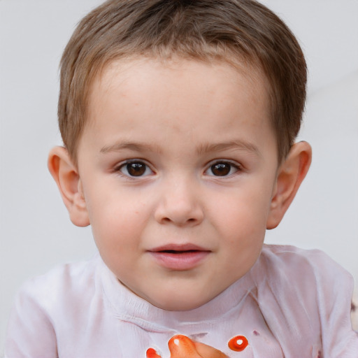 Joyful white child male with short  brown hair and brown eyes