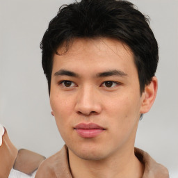 Neutral asian young-adult male with short  black hair and brown eyes