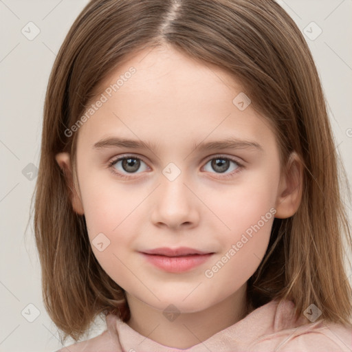 Neutral white child female with medium  brown hair and brown eyes