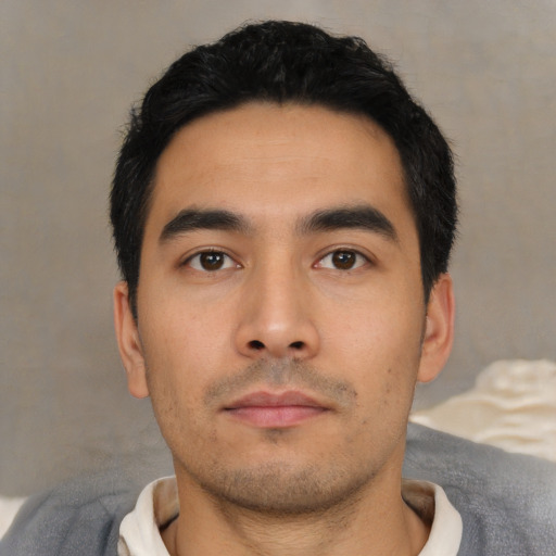 Neutral asian young-adult male with short  black hair and brown eyes