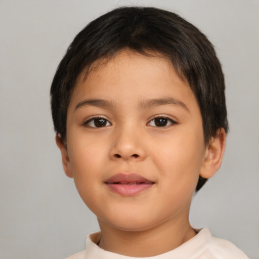 Neutral asian child female with short  brown hair and brown eyes