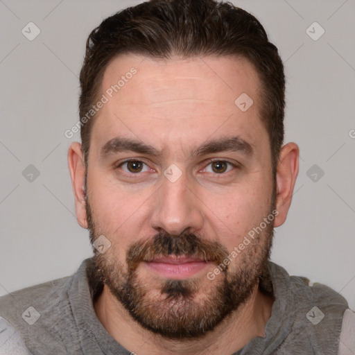 Neutral white adult male with short  brown hair and brown eyes