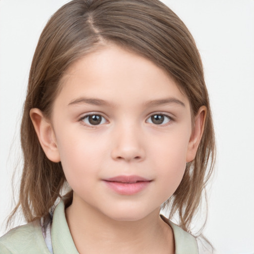 Neutral white child female with medium  brown hair and brown eyes