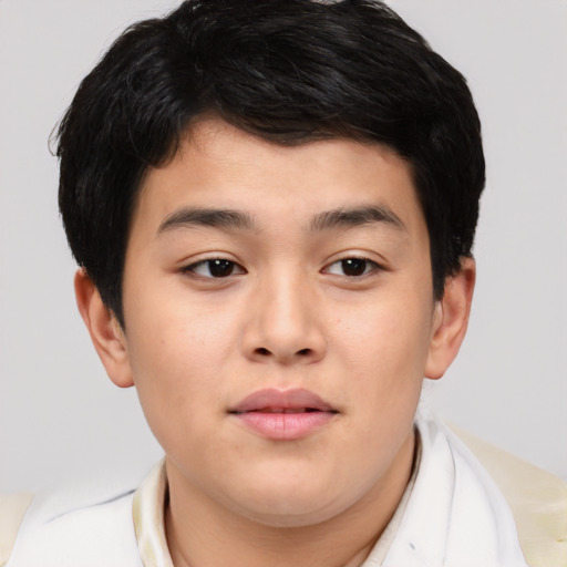 Neutral asian young-adult male with short  brown hair and brown eyes