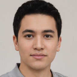 Neutral asian young-adult male with short  black hair and brown eyes