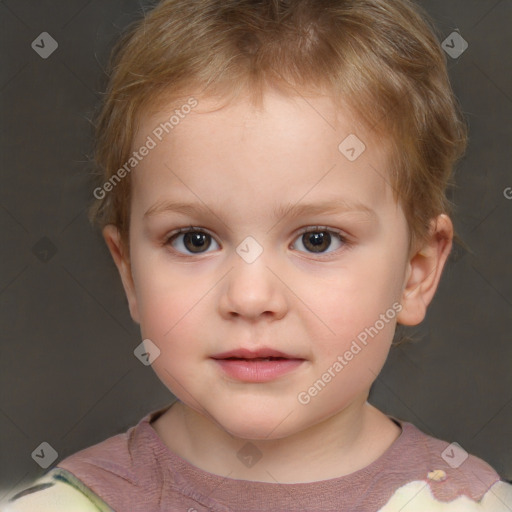 Neutral white child female with short  brown hair and brown eyes