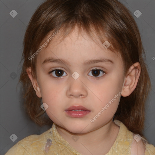 Neutral white child female with medium  brown hair and brown eyes