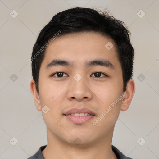 Neutral asian young-adult male with short  black hair and brown eyes