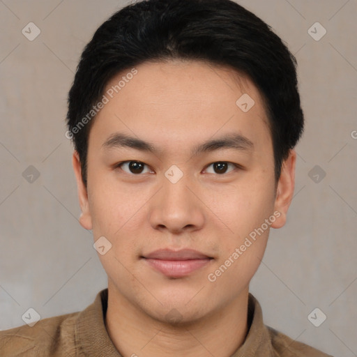 Neutral asian young-adult male with short  black hair and brown eyes