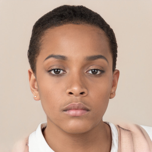 Neutral black child female with short  brown hair and brown eyes