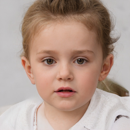 Neutral white child female with short  brown hair and grey eyes