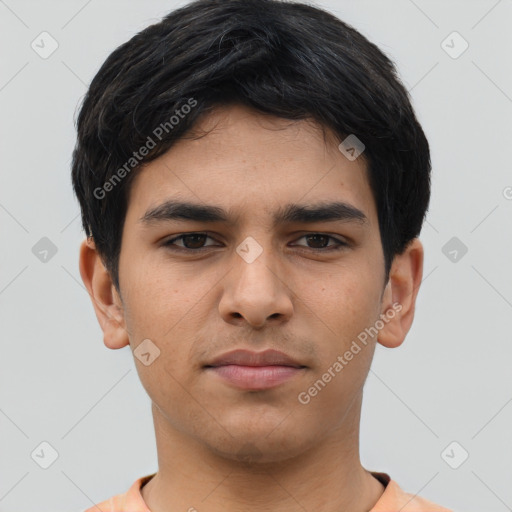 Neutral asian young-adult male with short  brown hair and brown eyes