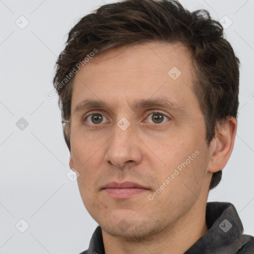 Neutral white adult male with short  brown hair and brown eyes