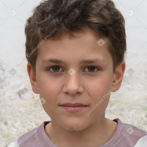 Joyful white child male with short  brown hair and brown eyes