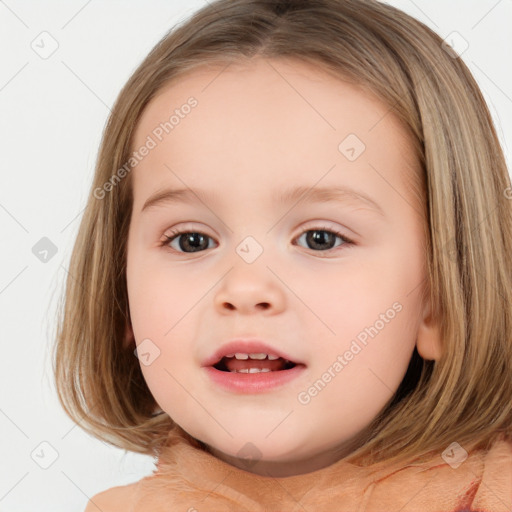 Neutral white child female with medium  brown hair and brown eyes