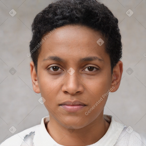 Neutral black young-adult male with short  brown hair and brown eyes