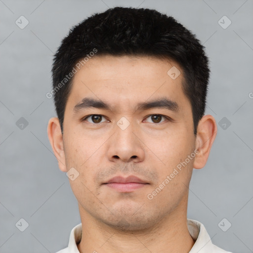 Neutral asian young-adult male with short  black hair and brown eyes