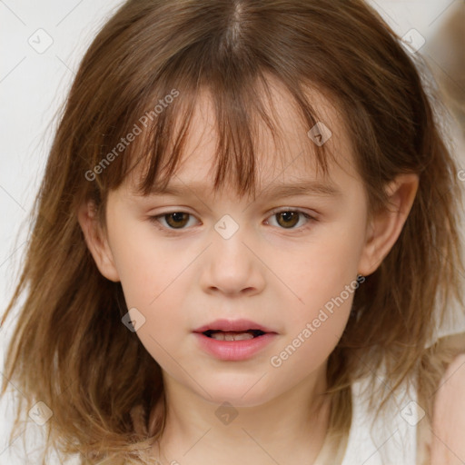 Neutral white child female with medium  brown hair and brown eyes