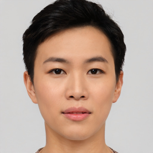 Neutral asian young-adult female with short  black hair and brown eyes