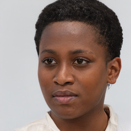 Neutral black young-adult female with short  brown hair and brown eyes