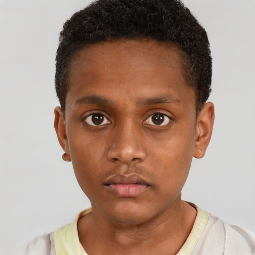 Neutral black young-adult male with short  brown hair and brown eyes