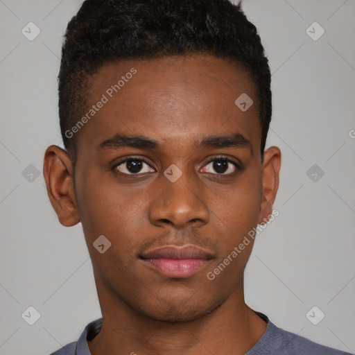 Neutral black young-adult male with short  brown hair and brown eyes