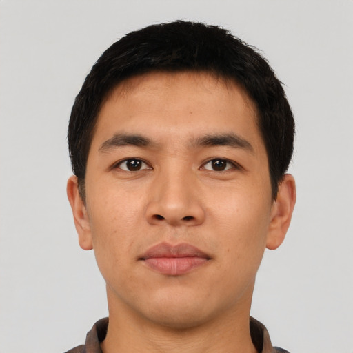 Neutral asian young-adult male with short  black hair and brown eyes