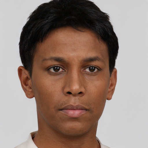 Neutral asian young-adult male with short  brown hair and brown eyes