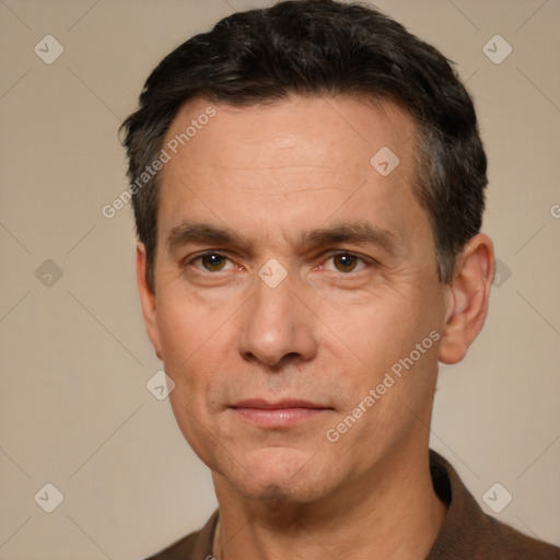 Neutral white adult male with short  brown hair and brown eyes