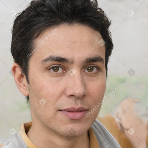 Neutral white adult male with short  brown hair and brown eyes