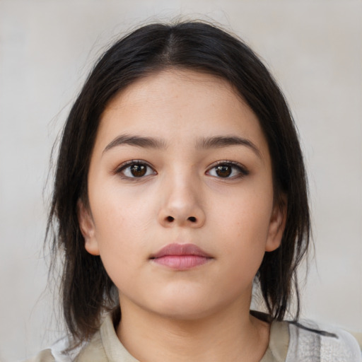 Neutral asian young-adult female with medium  brown hair and brown eyes