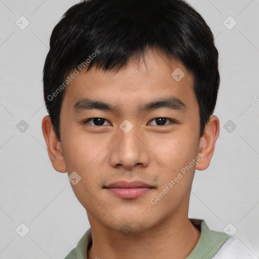Neutral asian young-adult male with short  black hair and brown eyes