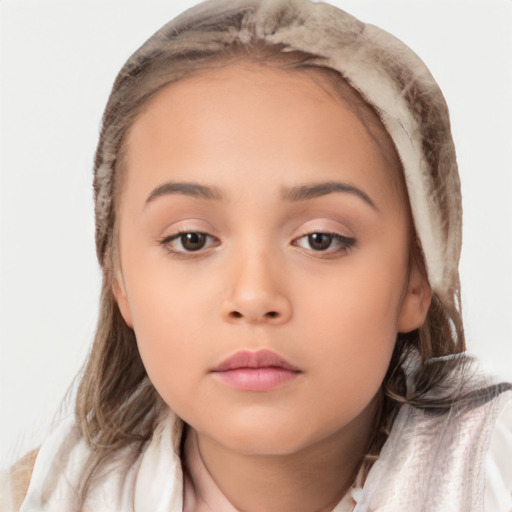 Neutral white child female with long  brown hair and brown eyes