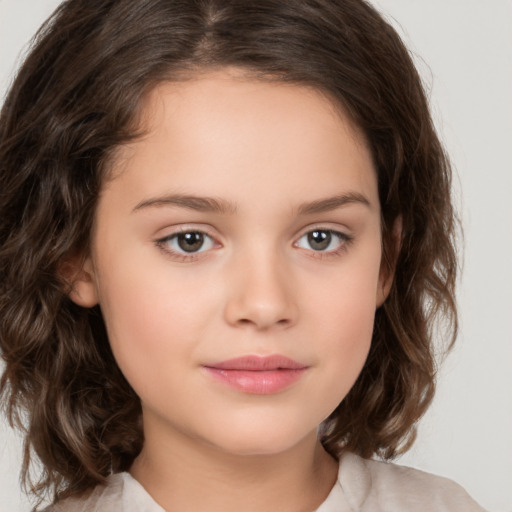 Neutral white child female with medium  brown hair and brown eyes