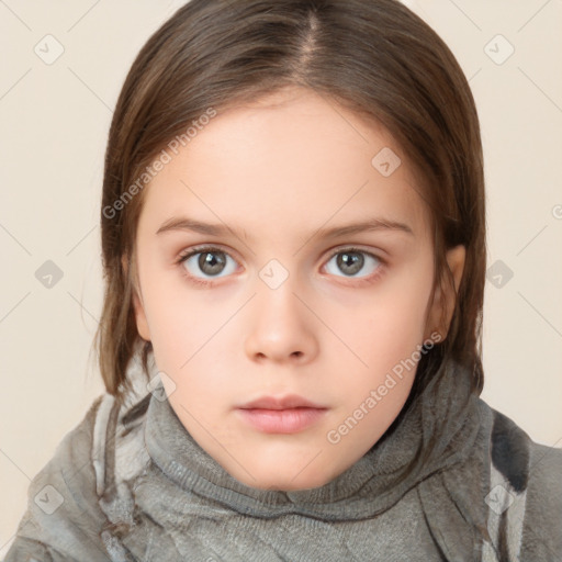 Neutral white child female with medium  brown hair and brown eyes