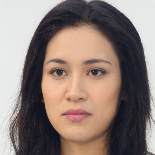 Neutral asian young-adult female with long  black hair and brown eyes