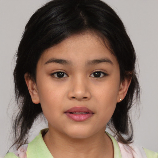 Neutral asian child female with medium  brown hair and brown eyes