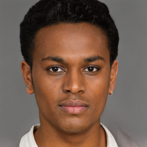 Neutral black young-adult male with short  brown hair and brown eyes
