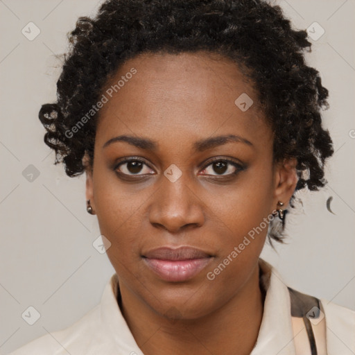 Neutral black young-adult female with short  brown hair and brown eyes