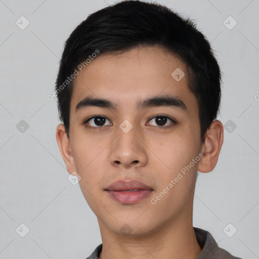 Neutral asian young-adult male with short  black hair and brown eyes