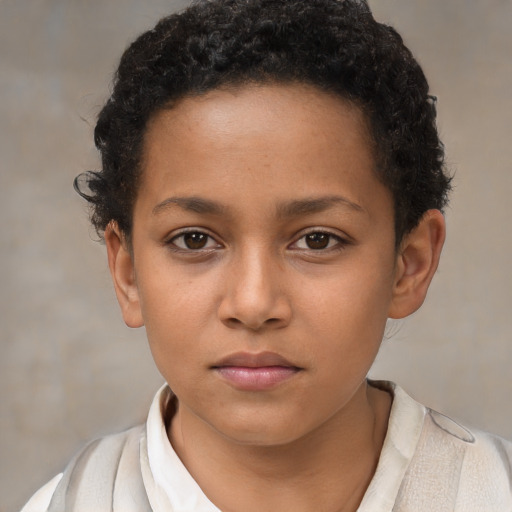 Neutral latino child female with short  brown hair and brown eyes