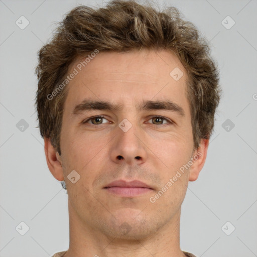 Neutral white adult male with short  brown hair and brown eyes