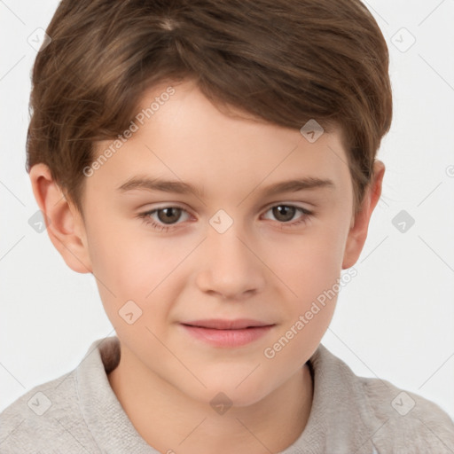 Joyful white child male with short  brown hair and brown eyes