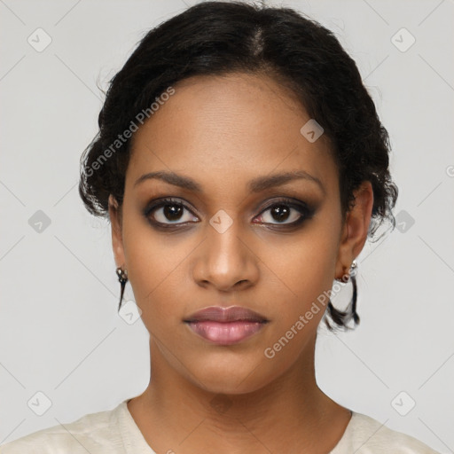 Neutral black young-adult female with medium  black hair and brown eyes