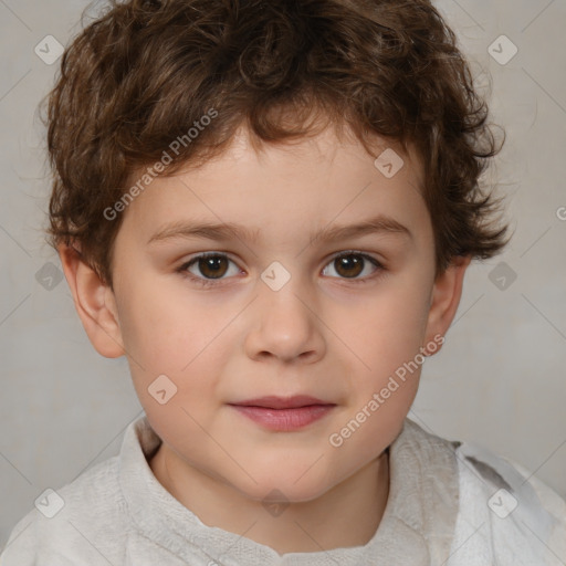 Joyful white child male with short  brown hair and brown eyes