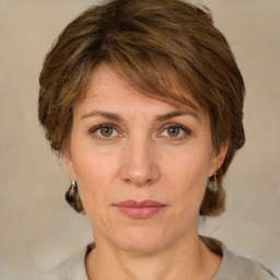 Neutral white adult female with medium  brown hair and brown eyes